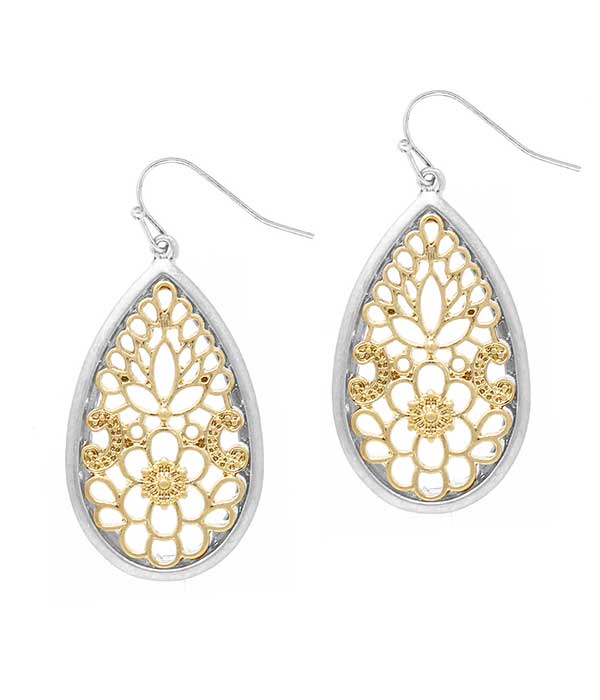 METAL FILIGREE TEARDROP EARRING
