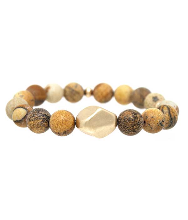 MULTI SEMI PRECIOUS STONE STRETCH BRACELET - JASPER