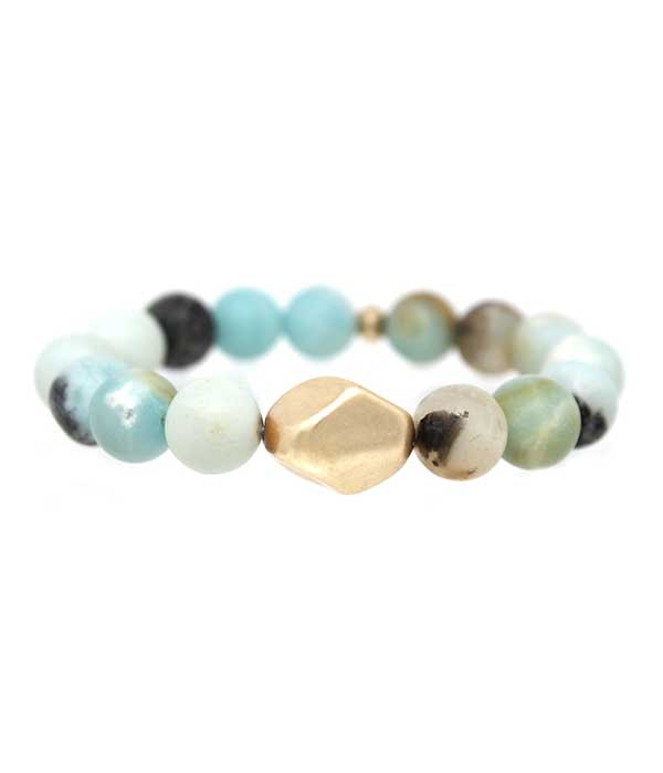 Multi semi precious stone stretch bracelet - amazonite