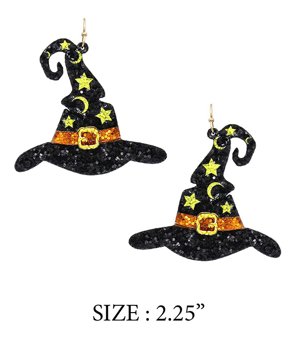 HALLOWEEN THEME SPARKLING EARRING - WITCH HAT