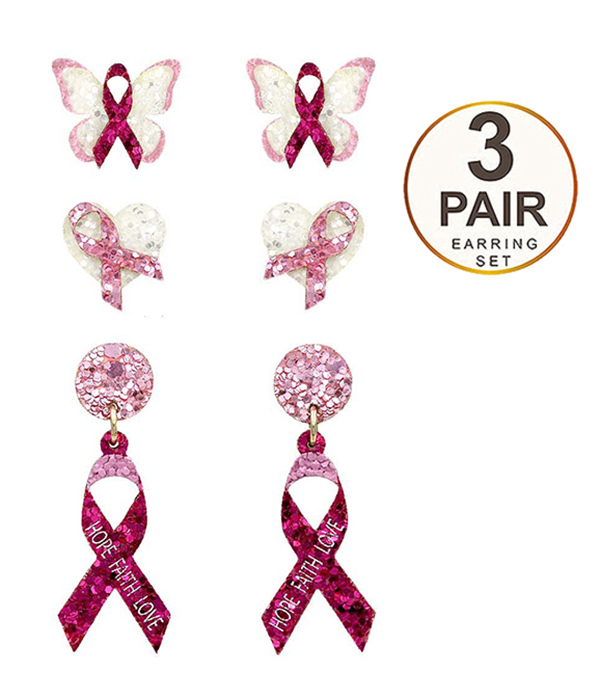 BREAST CANCER AWARENESS THEME SPARKLING EARRING - PINK RIBBON