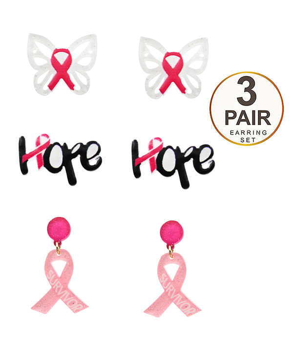 BREAST CANCER AWARENESS THEME ACRYLIC EARRING - PINK RIBBON