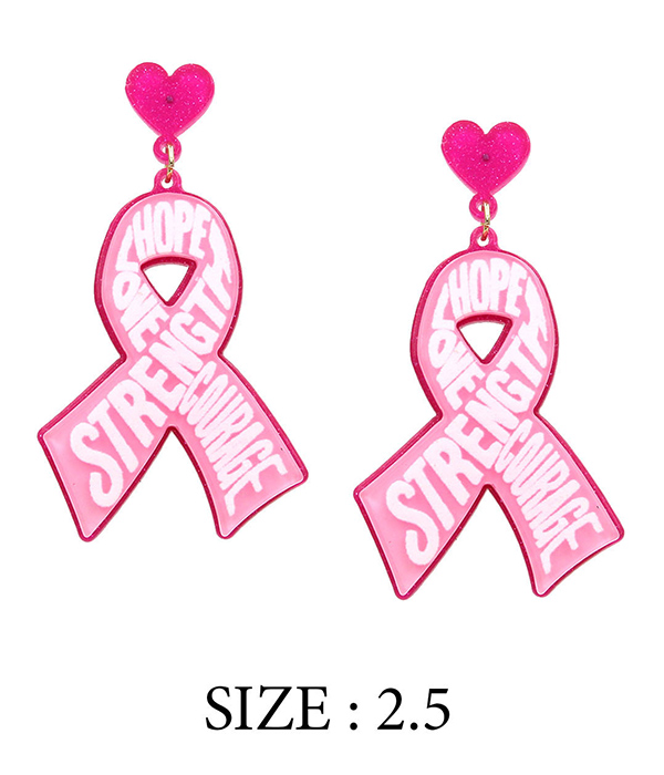 Breast cancer awareness theme acrylic earring - pink ribbon