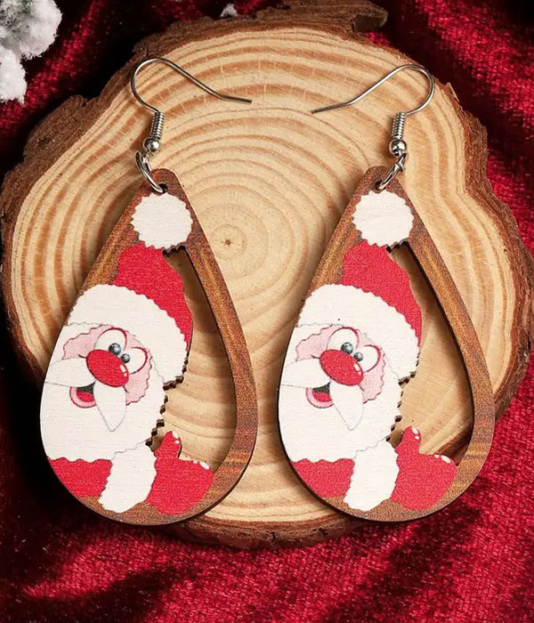 Christmas theme wood earring - santa