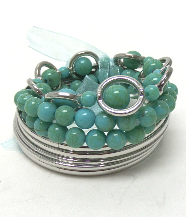 Pearl stretch and metal bangle set