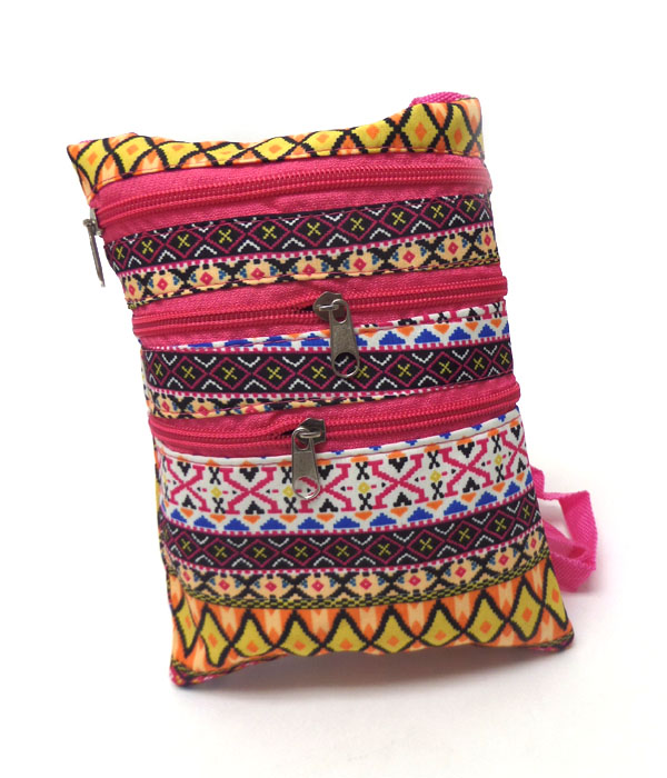 Tribal print triple zipper messenger bag 