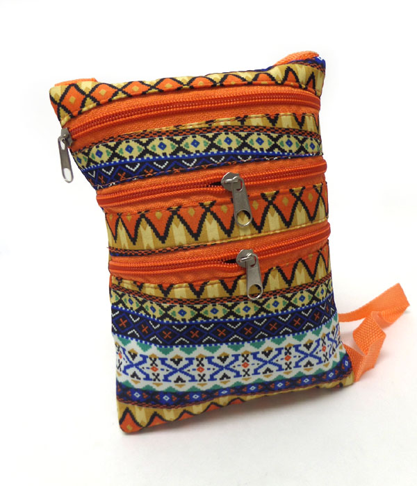 Tribal print triple zipper messenger bag 