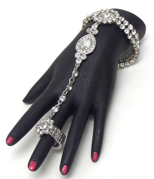 Crystal tear drop link chain and two layer bracelet and ring set