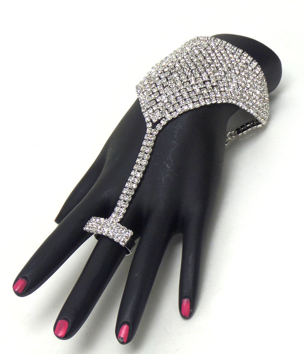 Crystal double link chain bracelet and ring set