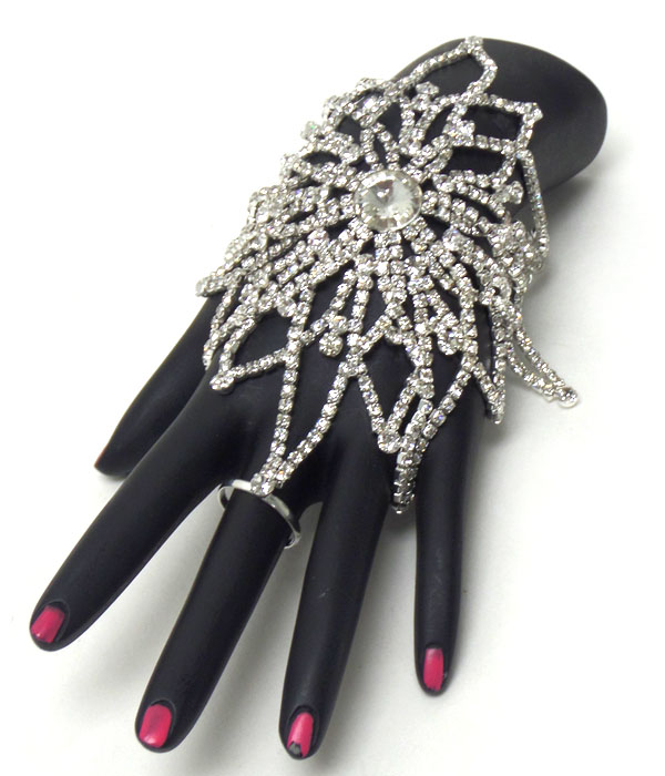 Large crystals flower bracelet and ring set