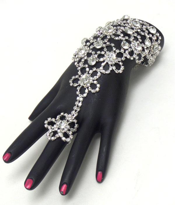 Flower pattern crystals bracelet and ring set