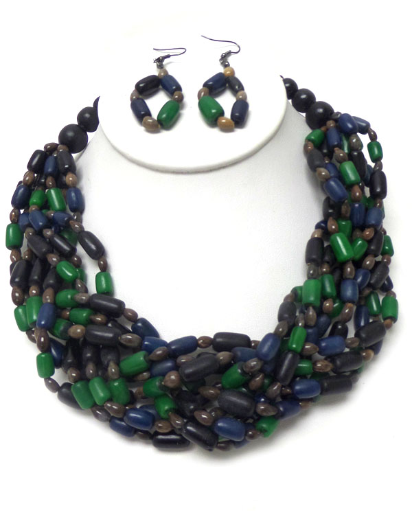 Multi beads and chain twist necklace earring set