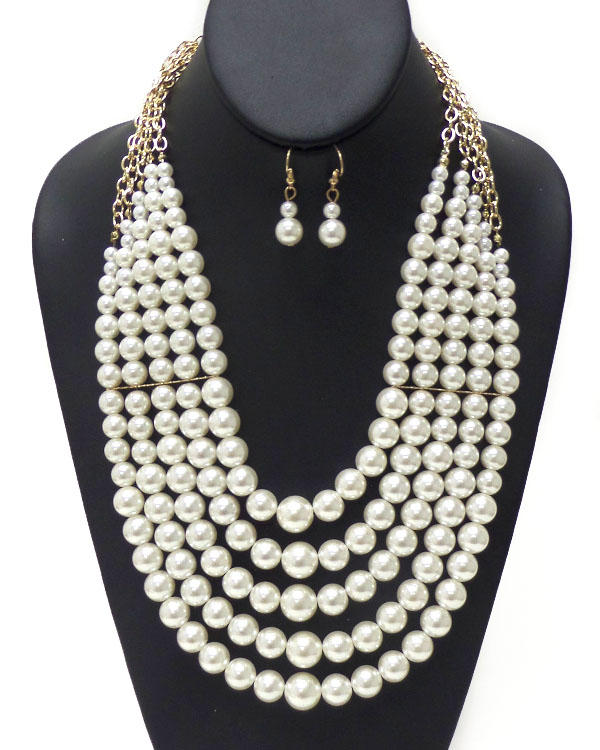 Multi layered pearl chain necklace earring set