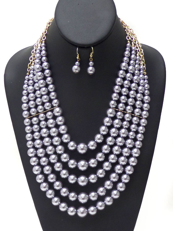 Multi layered pearl chain necklace earring set