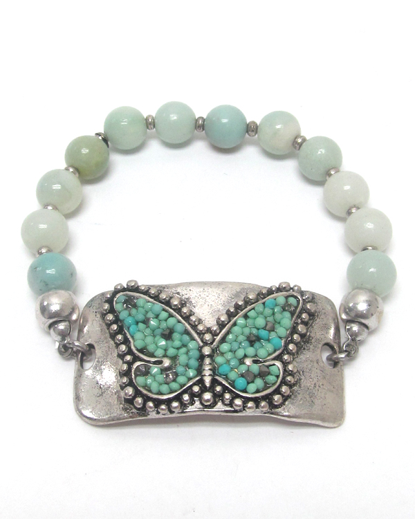 Stone metal butterfly beads  bracelet