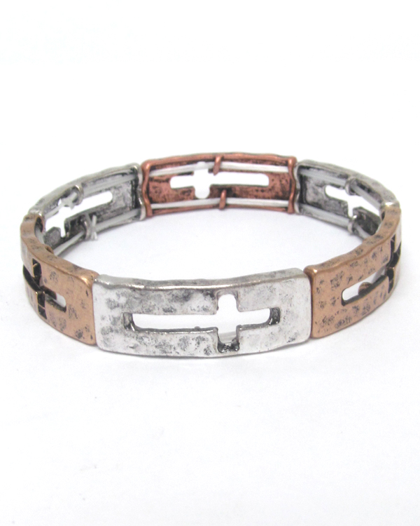 Multi metal cutout cross bracelet