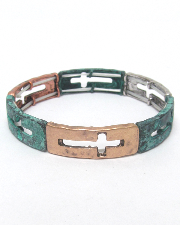 MULTI METAL CUTOUT CROSS BRACELET