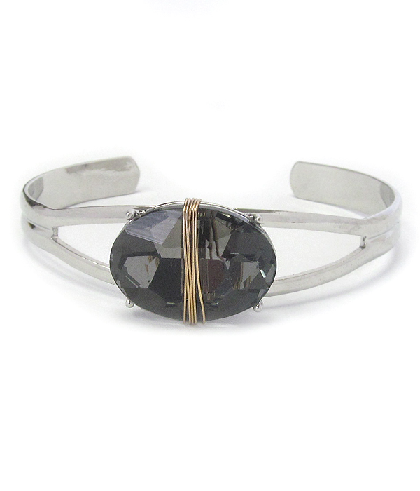 FACET GLASS WIRE WRAP METAL BANGLE BRACELET