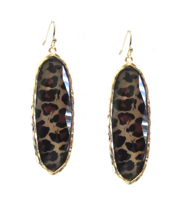 Animal print facet epoxy oval earring - leopard