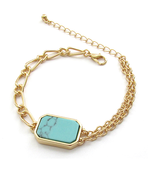 Semi precious stone mix chain bracelet - turquoise