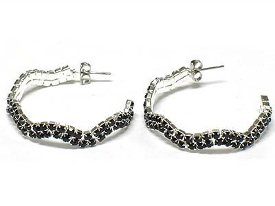 Rhinestone waved round ring shape earring 