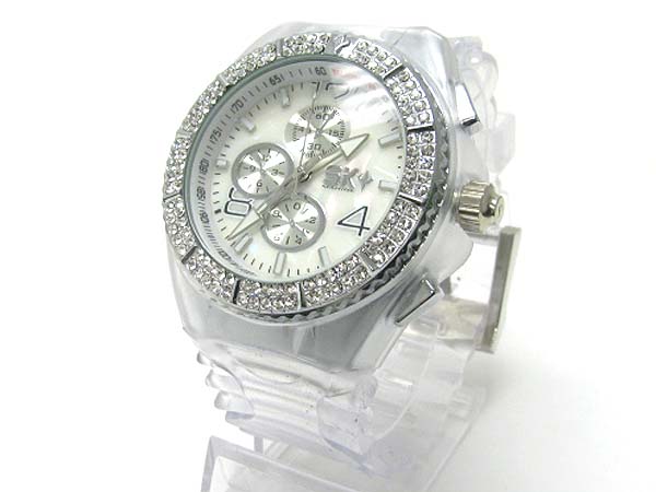 Double line crystal color rubber jelly band fashion sports watch