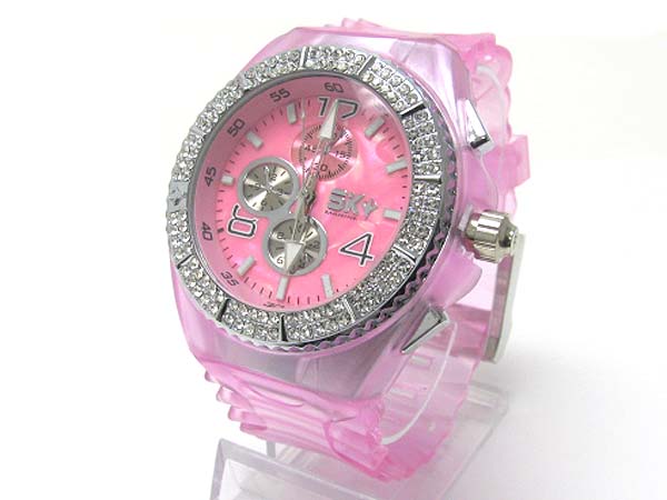 Double line crystal color rubber jelly band fashion sports watch