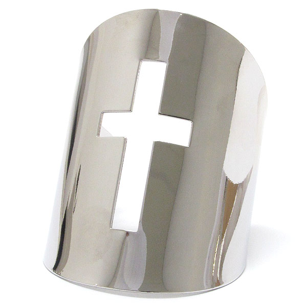 Plain metal and cross cut wide bangle bracelet