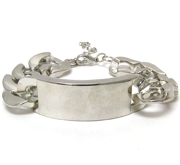 CURVED PLAIN METAL PLATE AND THICK CHAIN BRACELET