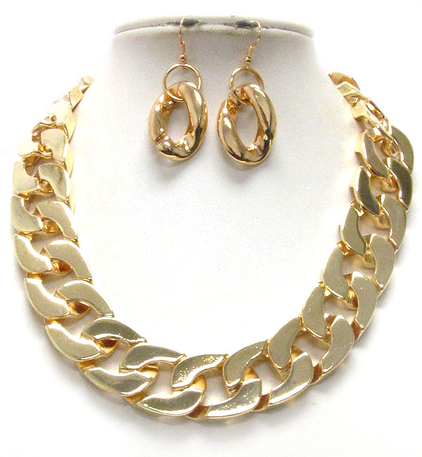 Plain thick chain necklace earring set