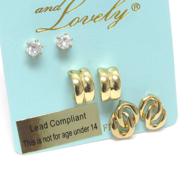 Crystal and metal chain earring set of 3