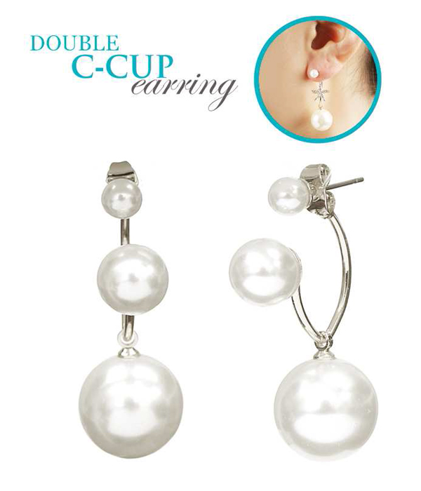 Pearl drop double sided front and back earring - c cup