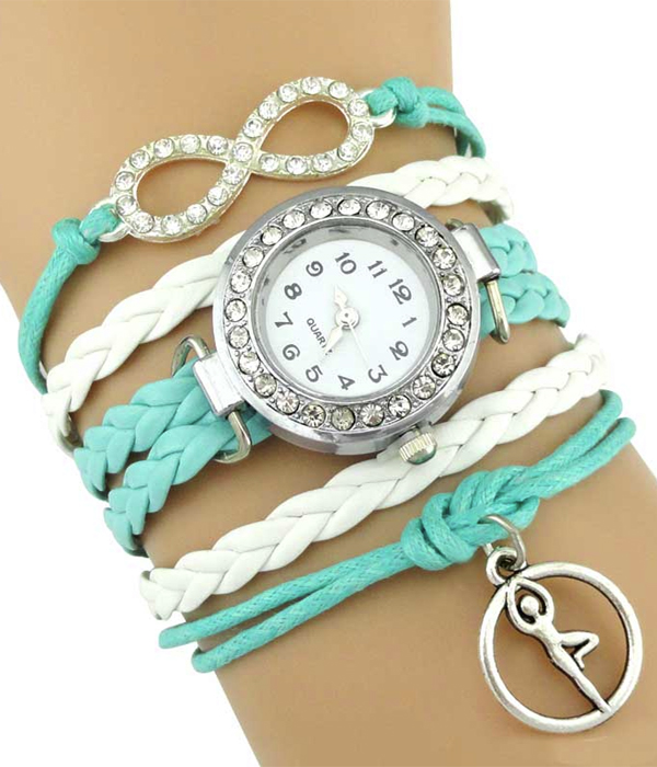 Yoga meditation charm and leather wrap watch