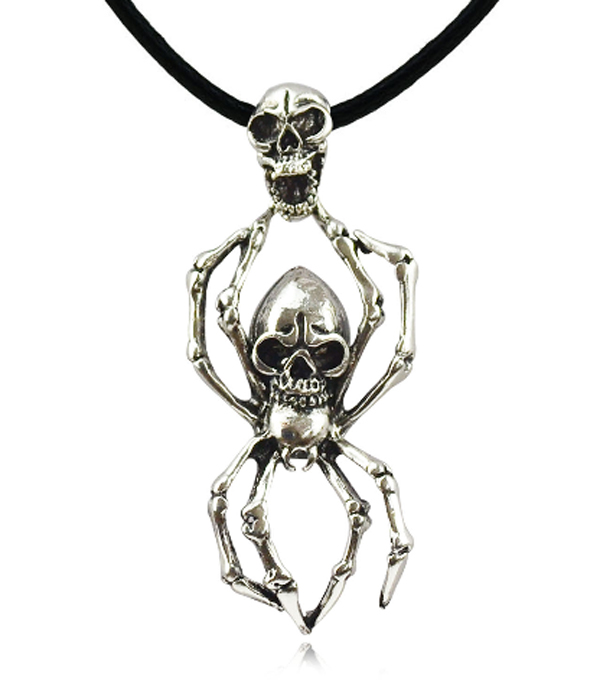 Skull and spider pendant necklace