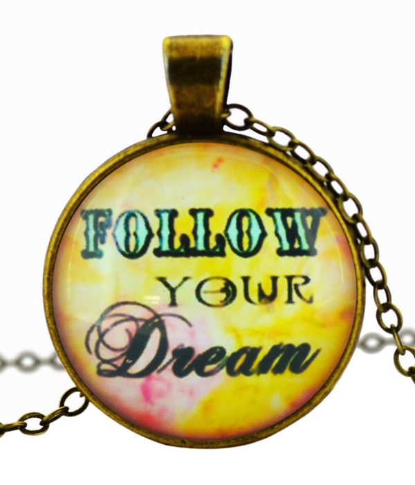 Antique bronze message cabochon necklace