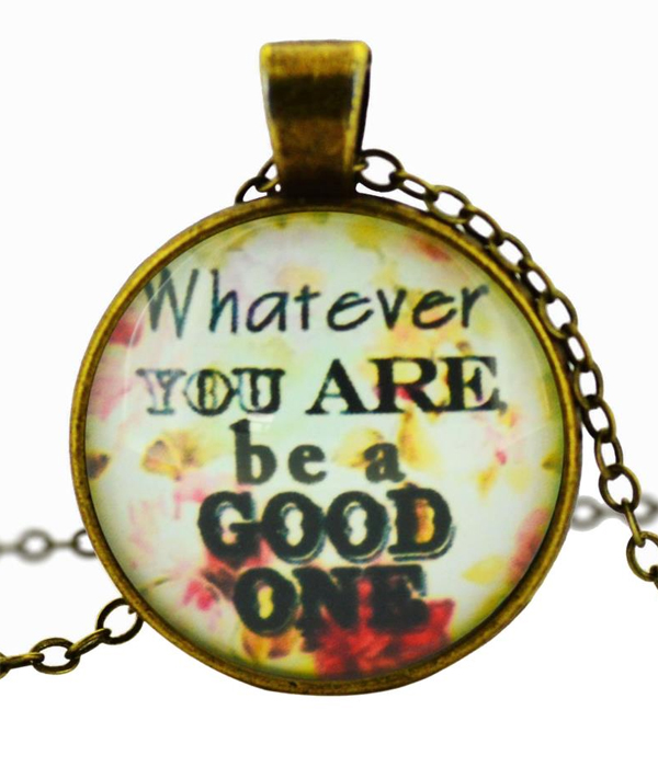 Antique bronze message cabochon necklace