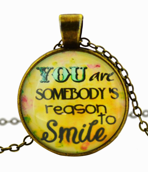 Antique bronze message cabochon necklace