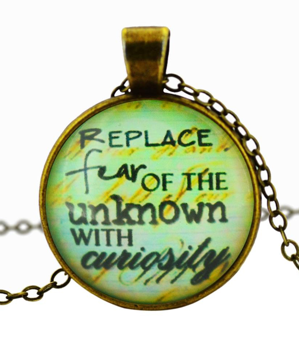Antique bronze message cabochon necklace