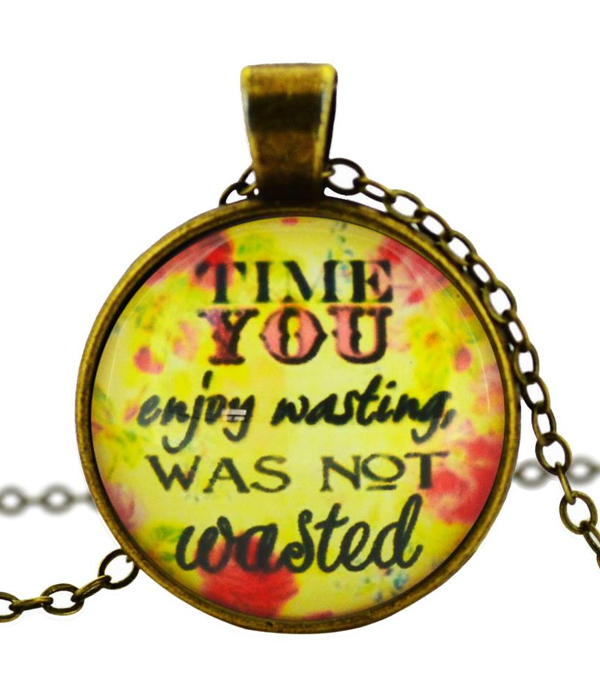 Antique bronze message cabochon necklace