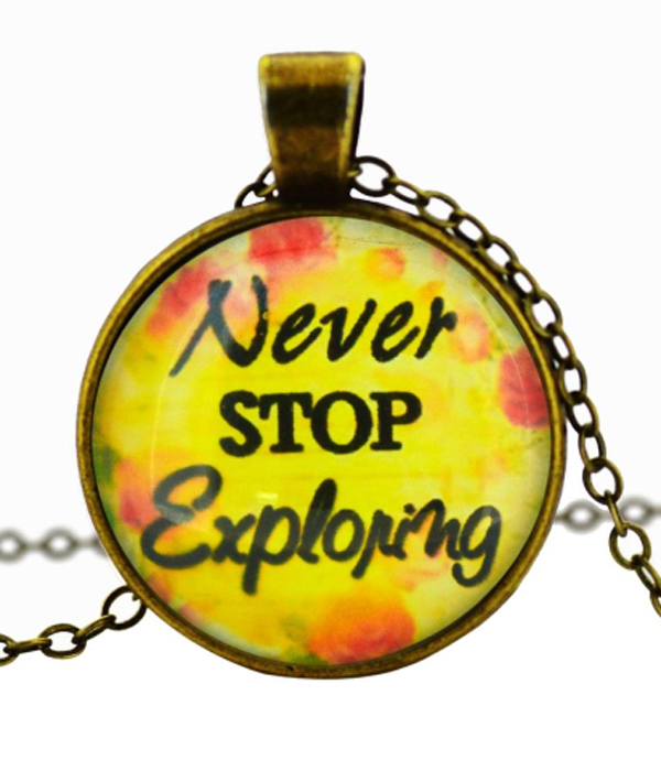 Antique bronze message cabochon necklace