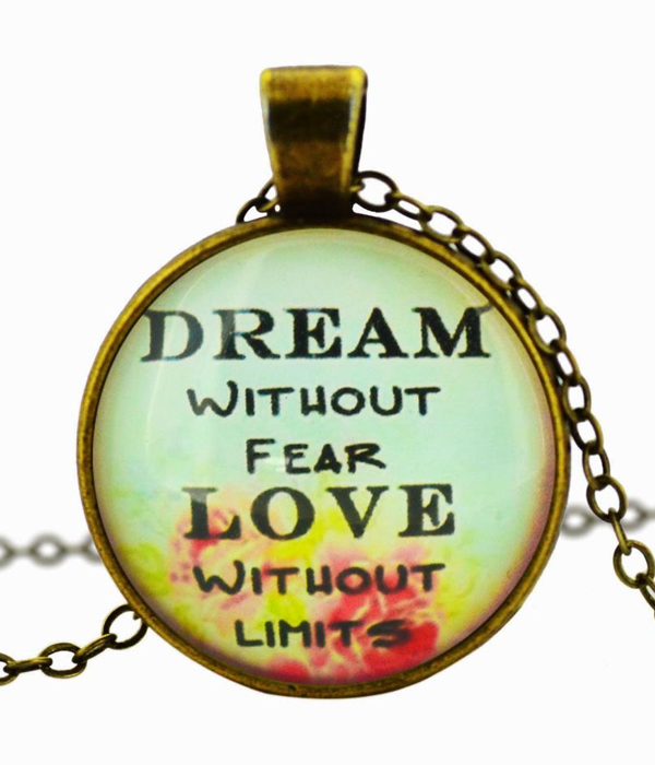 Antique bronze message cabochon necklace