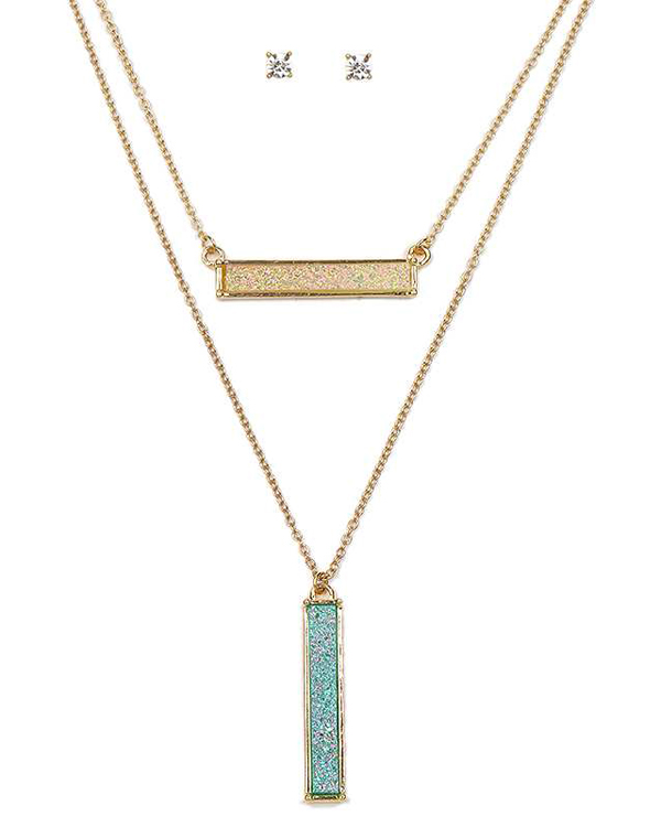 Double druzy bar necklace set