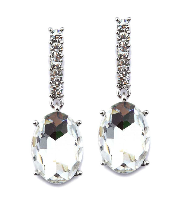 Oval glass and crystal bar drop earring