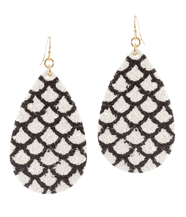 Faux leather glittering teardrop earring