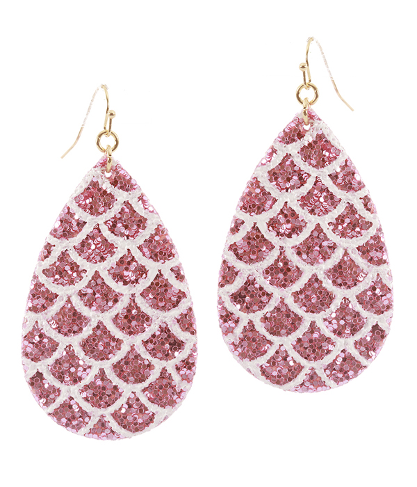 FAUX LEATHER GLITTERING TEARDROP EARRING