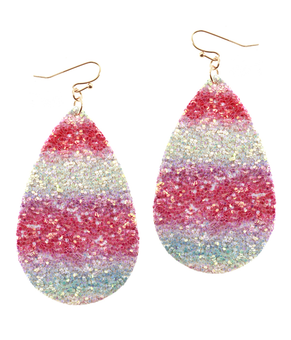 FAUX LEATHER GLITTERING TEARDROP EARRING