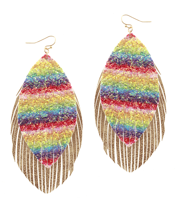 Faux leather glittering fringe earring
