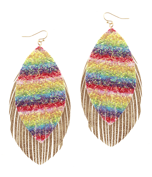 FAUX LEATHER GLITTERING FRINGE EARRING