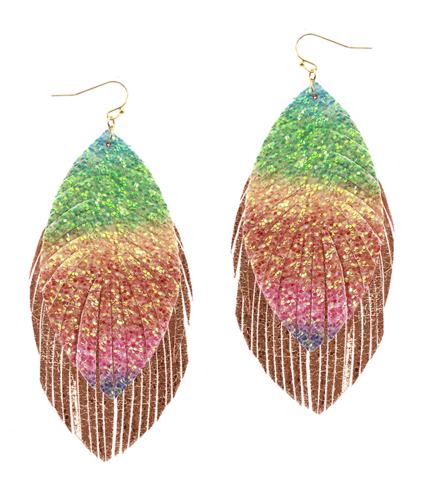 FAUX LEATHER GLITTERING FRINGE EARRING