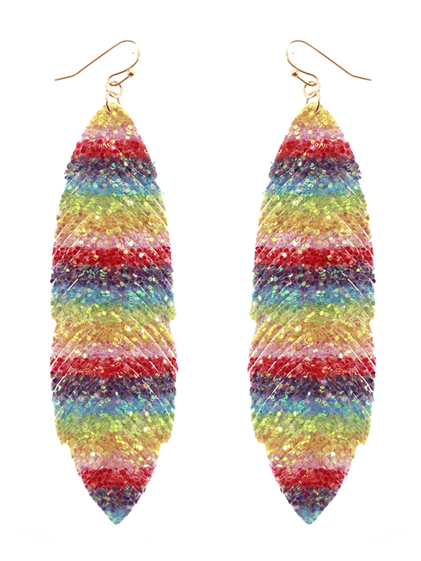 Faux leather glittering fringe earring
